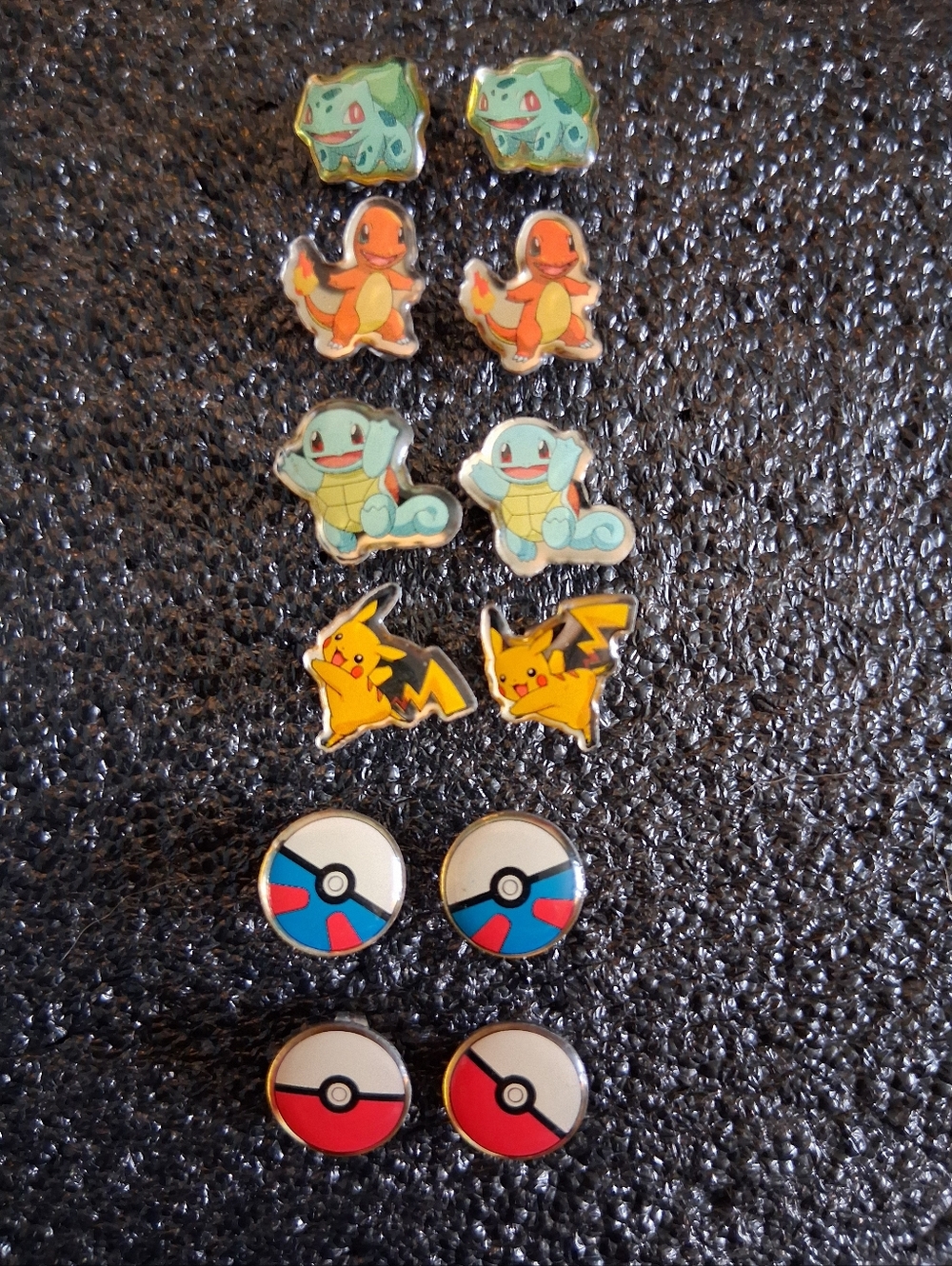6 Pairs of Stainless Steel Pokemon Studs